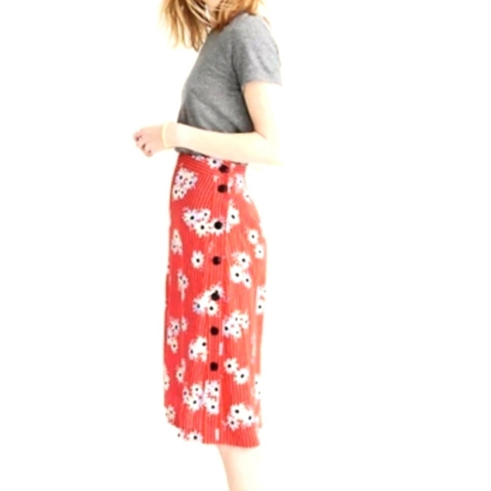 Madewell Retro Stripe red white floral midi skirt buttoned sides - Picture 4 of 8